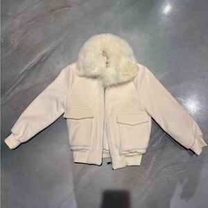 Cream Real Fur Collar Jacket